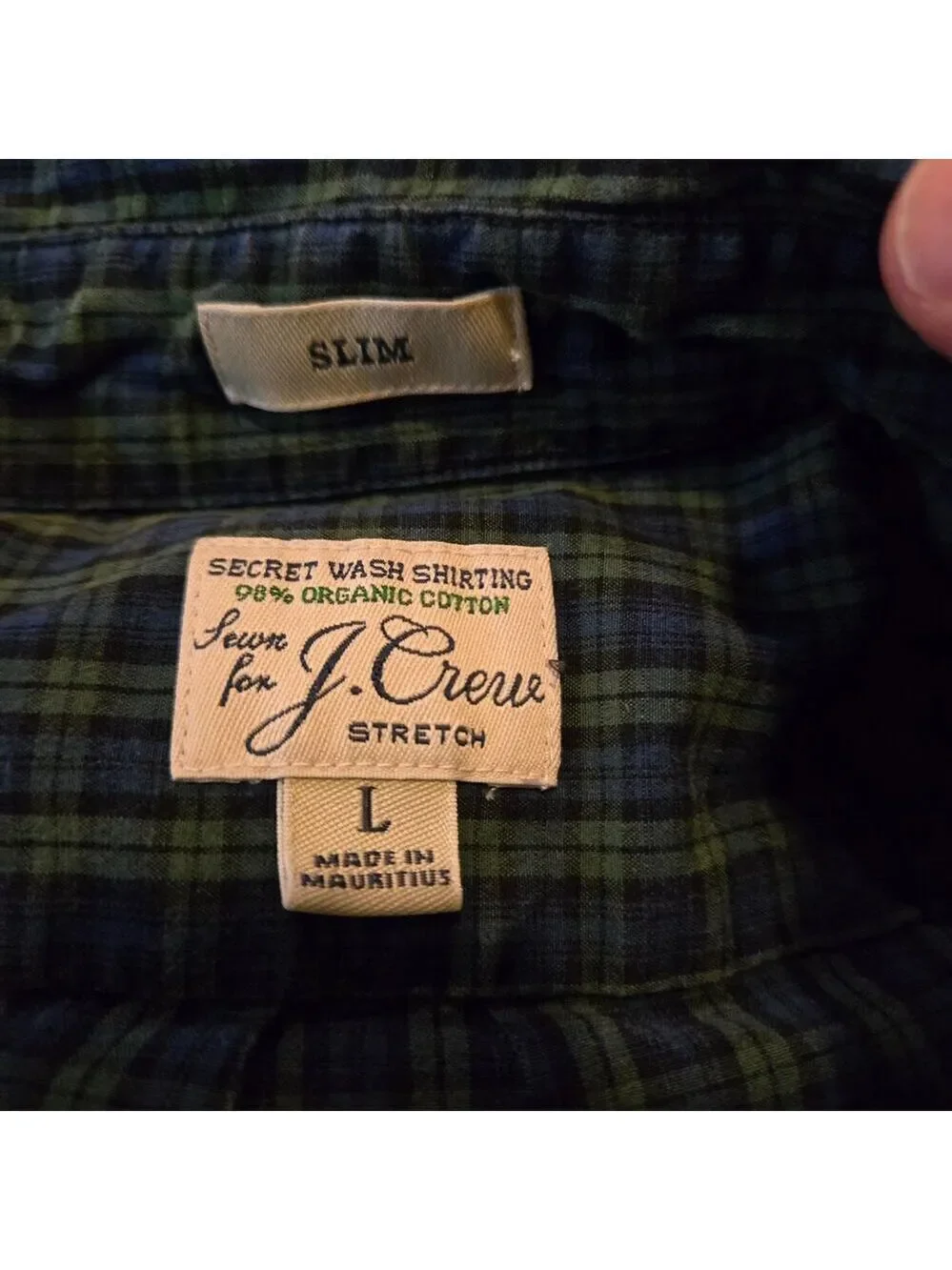J Crew Secret Wash Slim Shirt L Blackwatch Plaid Stretch